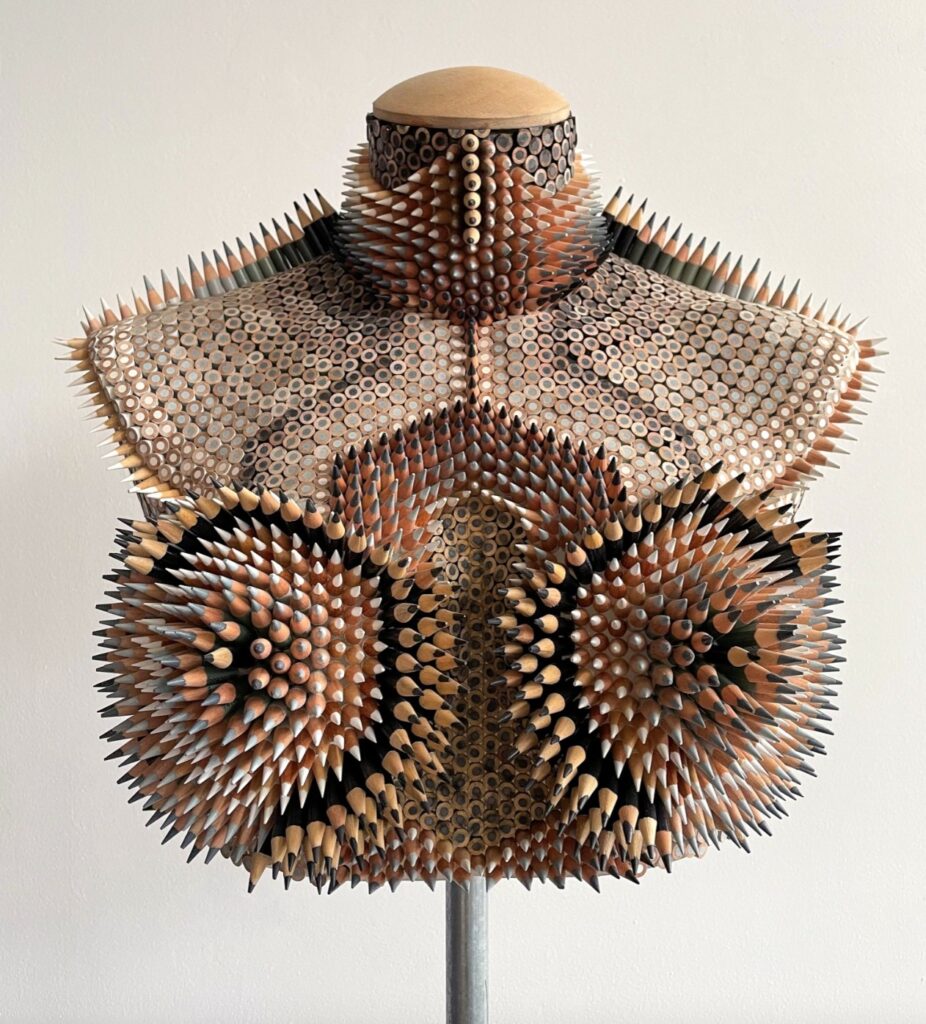 Sculptural bust made of sharpened pencils, shown by ALOV Art at Hamptons Fine Art Fair 2026